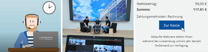 Multi-Kamera Livestream Setup mit Monitoren und Laptops, die verschiedene Kamerawinkel einer Person in pinker Kleidung zeigen
