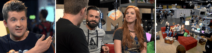 Banner KiKA Timster MAG mit Studio-Szenen: Moderator, Interview und TV-Set mit Kamera-Team