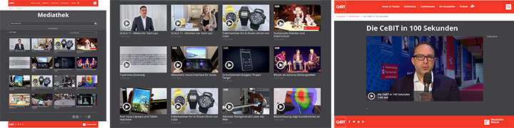 Screenshot der Mediathek mit Video-Thumbnails von CeBIT und Messe-Events