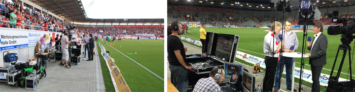 NC3 GmbH Livestream-Setup im Stadion Halle mit Kameras, Regie und Banner von Werkzeugmaschinenbau Halle GmbH