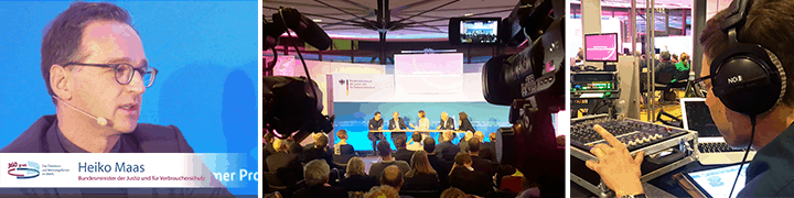 Collage Banner: Heiko Maas, BMJV-Panel und 360°-Livestream-Technik für Facebook