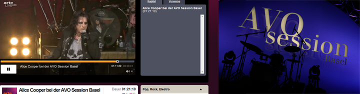 Alice Cooper bei der AVO Session Basel: Video-Player, Thumbnail und Bühnen-Grafik als Banner