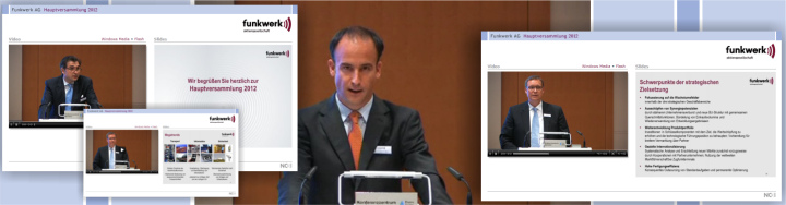 Livestream-Banner Funkwerk AG Hauptversammlung 2012 mit Redner und Stream-Interfaces