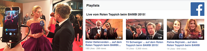 Facebook-Screenshot: Livestream vom Roten Teppich beim Bambi 2015 mit Netzreporter-Set von MDR/ARD