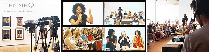 Banner Videoaufzeichnung FemmeQ Event: Multi-Kamera-Setup, Bildregie, Panel-Diskussion und Publikum für Online-Video und VOD