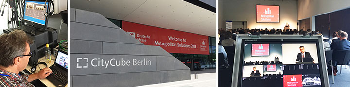 Videoproduktion und Bildregie beim Livestream der Metropolitan Solutions 2015 im CityCube Berlin mit Regie-Pult und Live-Monitoring