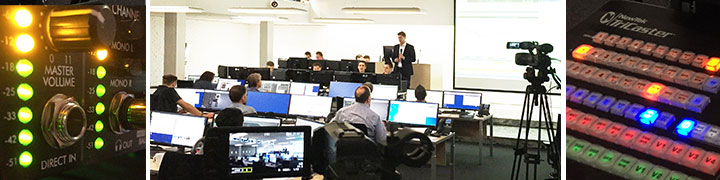 Professionelle AV-Technik für Webinare: Audio-Mixer, Event-Control-Room und Blackmagic ATEM Switcher im Einsatz