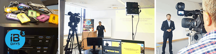 Collage Livestream-Setup IB Days: Technik-Keys, Präsentation und professionelle Kameraarbeit
