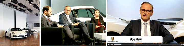 Virtuelle Pressekonferenz Porsche mit Oliver Blume, Livestream, Live-Chat und Videoplayer-Banner