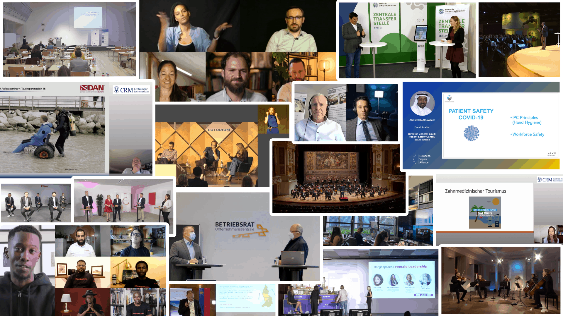 Collage2020: Übersicht von Konferenzen, Livestreams, virtuellen Meetings und Bühnen-Events 2020