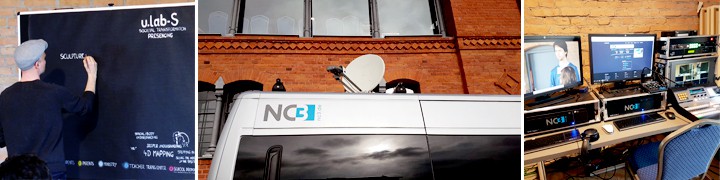 NC3 Livestream-Regie mit Satellitenschüssel, Übertragungswagen und Monitorsteuerung für PI Europe Event