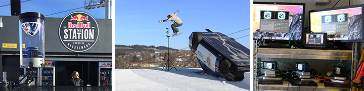 Red Bull Station Bukarest, Action-Sport-Event im Schnee und professionelles 360°-Streaming-Setup mit Monitorwand