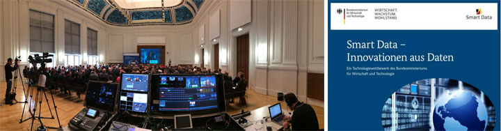 Smart Data Banner: Livestream-Setup in historischem Saal mit Regie und BMWi-Grafik zu Innovationen aus Daten