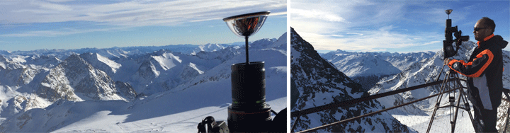 Professionelle Kamera- und 360-Grad-Technik bei Outdoor-Dreh in verschneiter Berglandschaft
