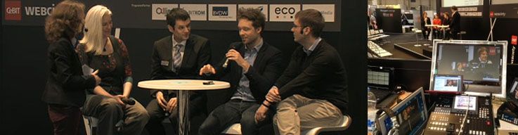 Podiumsdiskussion CeBIT Webciety 2013 mit Livestream-Regie und Monitoren von NC3 GmbH