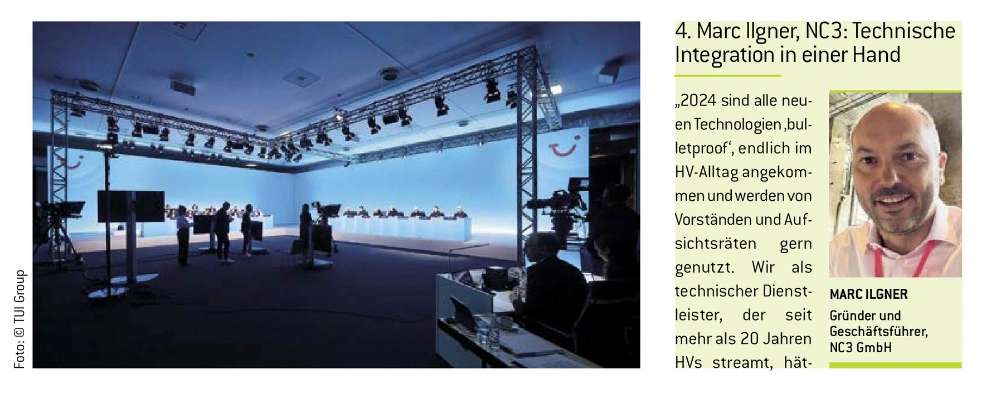 hv-magazin-2024-nc3 Professionelles Event-Setup mit Bühne, Lichtanlage und Kameras für Livestream einer Konferenz durch NC3 GmbH