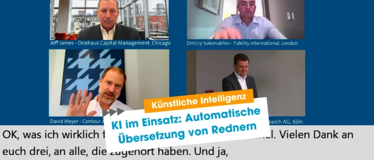 Virtuelles Panel mit vier Rednern zu KI und automatischer Übersetzung bei einer Online-Konferenz