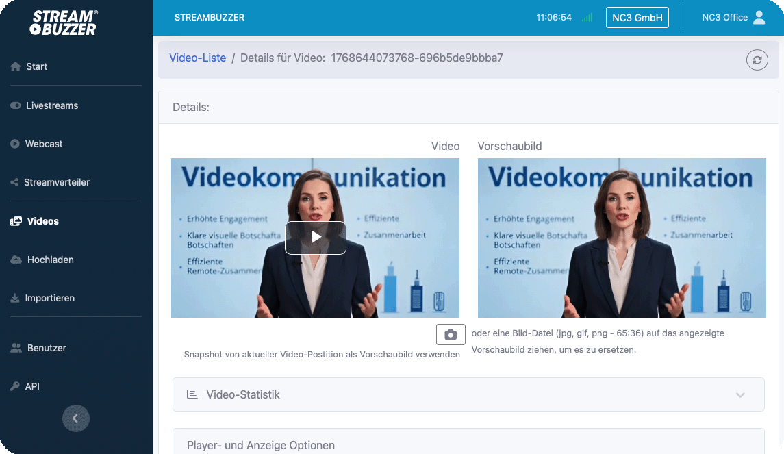 Streambuzzer Video-Plattform Screenshot