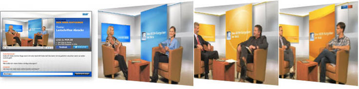 Webtalk-Studio und Livestream für MDR mit blauen, gelben und orangen Studiobackdrops